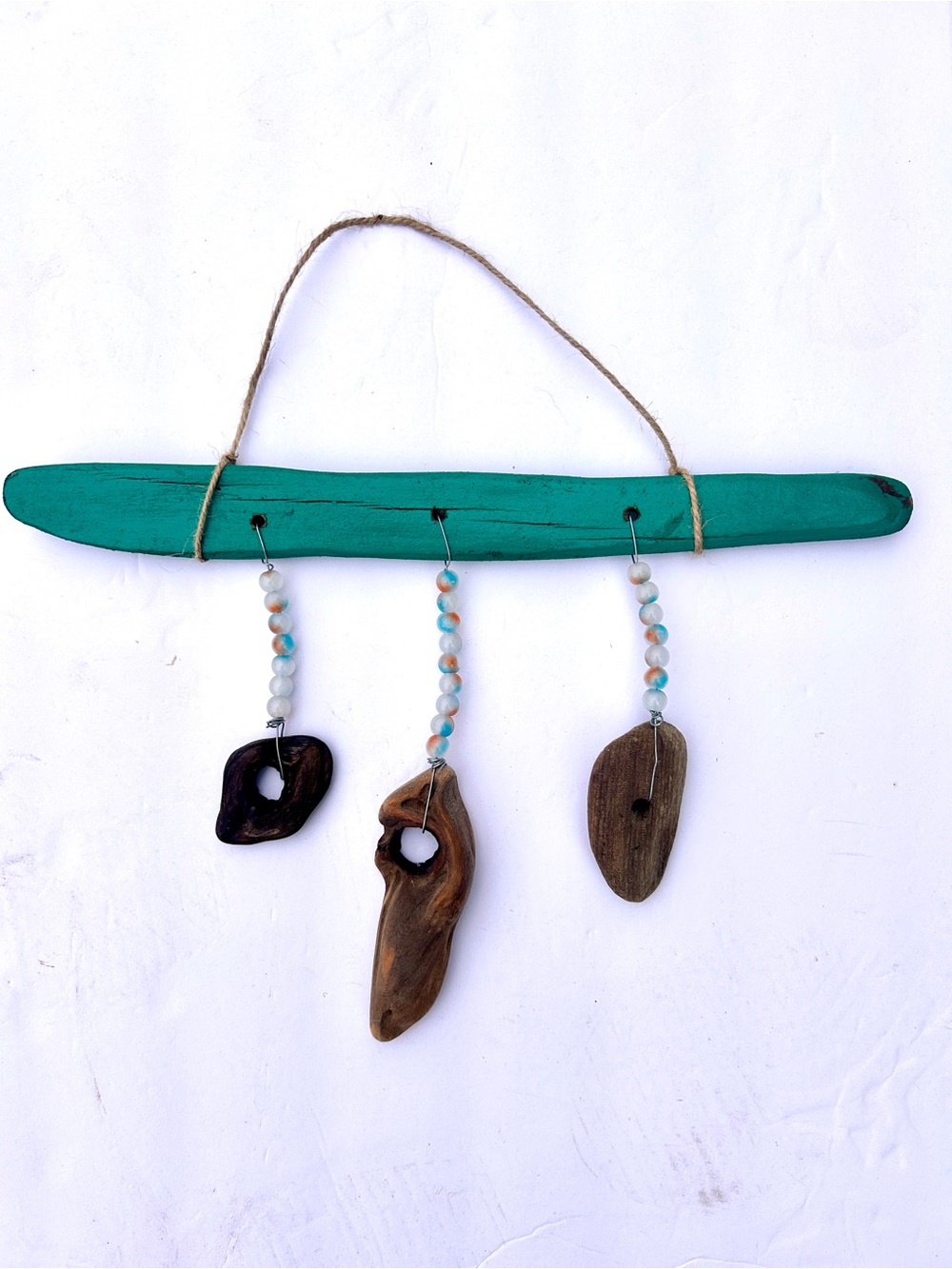 Handmade Teal Driftwood Bead Hanging Mobile